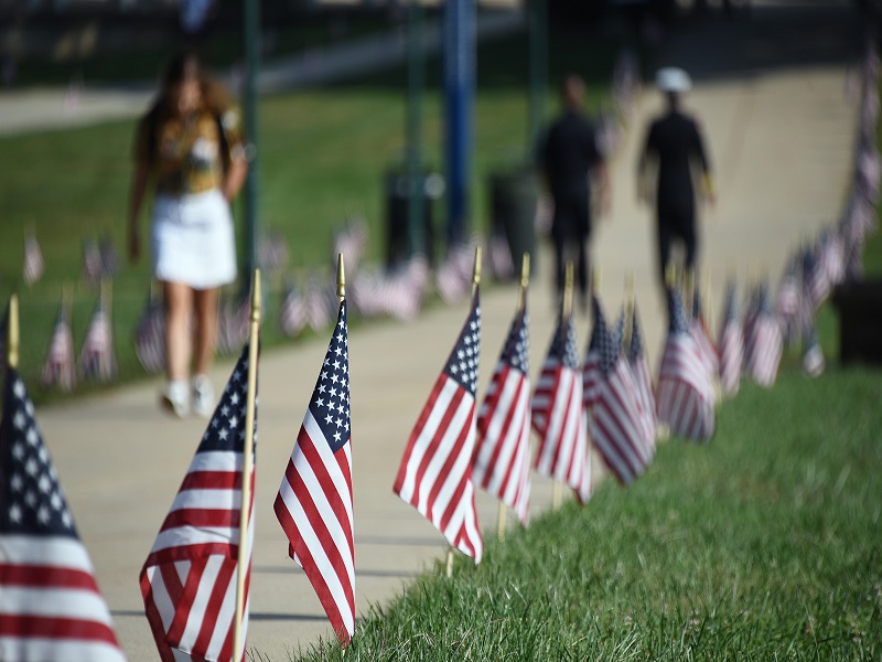 The Student Veterans of American and ROTC Cadets placed flags in the quad in honor of lives lost on September 11, 2001